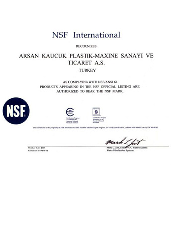 Arsan NSF Sertifika